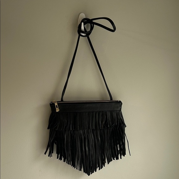 Visually Vintage 2 Black Leather Fringe Crossbody Bag - Picture 2 of 9